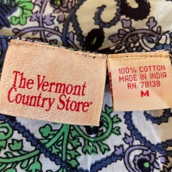 Vermont Country Store 100% Cotton Blue Green White Floral Patio Dress Size M - Picture 6 of 7